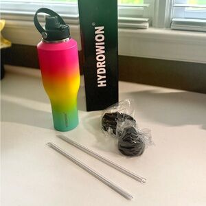 Hydrowion 40oz Insulated Water Bottle, Three Lids, Straws with Straw Brushes